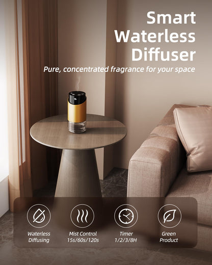 Waterless Essential Oil Diffuser – Aromatherapy Scent Diffuser for Home, Large Rooms, Car & Office | Battery-Operated Mini Portable Diffuser with 3 Countdown Timers & 3 Mist Levels