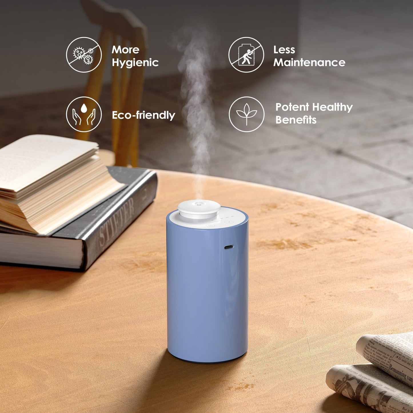 Waterless Essential Oil Diffuser – Battery-Operated Nebulizer, 20mL, 3 Mist Levels, 3 Timers (AN6 Light Steel Blue)