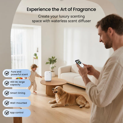 Waterless Essential Oil Diffuser - 400ml Capacity, 3000 Sq Ft Coverage, App & Button Control