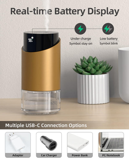 Waterless Essential Oil Diffuser – Aromatherapy Scent Diffuser for Home, Large Rooms, Car & Office | Battery-Operated Mini Portable Diffuser with 3 Countdown Timers & 3 Mist Levels