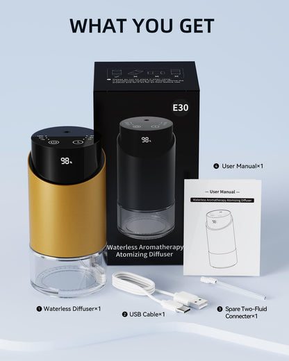 Waterless Essential Oil Diffuser – Aromatherapy Scent Diffuser for Home, Large Rooms, Car & Office | Battery-Operated Mini Portable Diffuser with 3 Countdown Timers & 3 Mist Levels