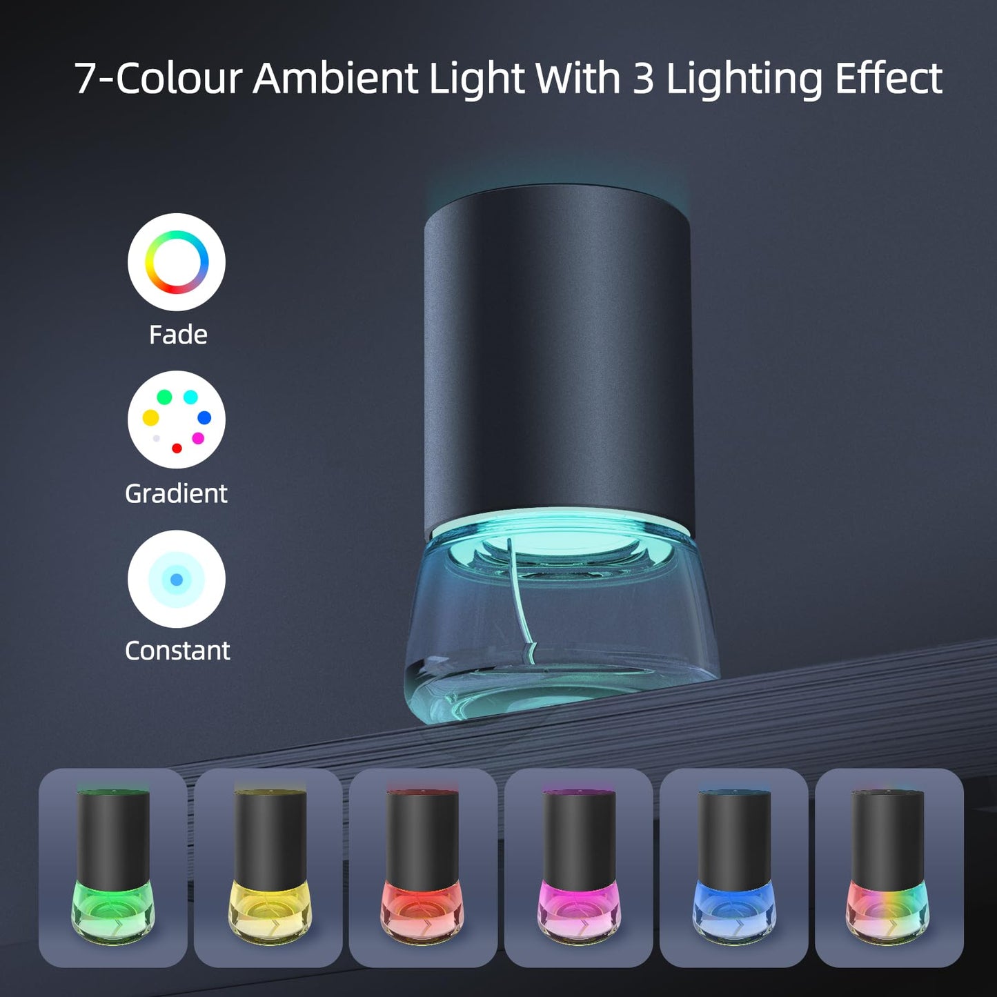 Waterless Essential Oil Diffuser 100ml – Battery Powered, 7-Color LED Lights for Large Rooms