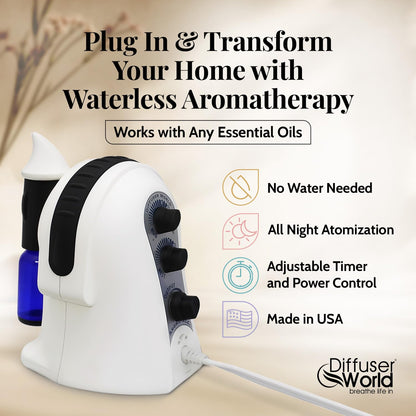 Waterless Diffuser for Essential Oils 110V, Black – Made in USA | Aroma Atomizer Diffuser for Home & Large Rooms