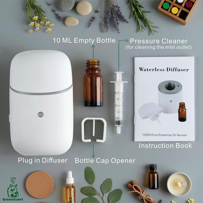 Waterless Essential Oil Diffuser | Dry Mist, 12H Timer, Plug-In