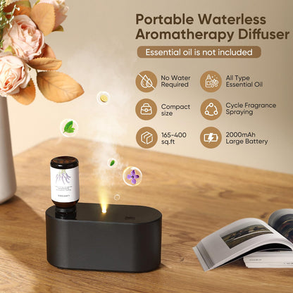 Waterless Diffuser for Home & Office – 3 Mist Modes, Portable Aromatherapy Diffuser (350-700 sq ft), Black