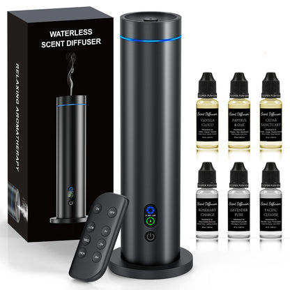 Waterless Diffuser – 1000 Sq Ft Coverage, Remote, Tilt-Safe, Mood Lights (Black)