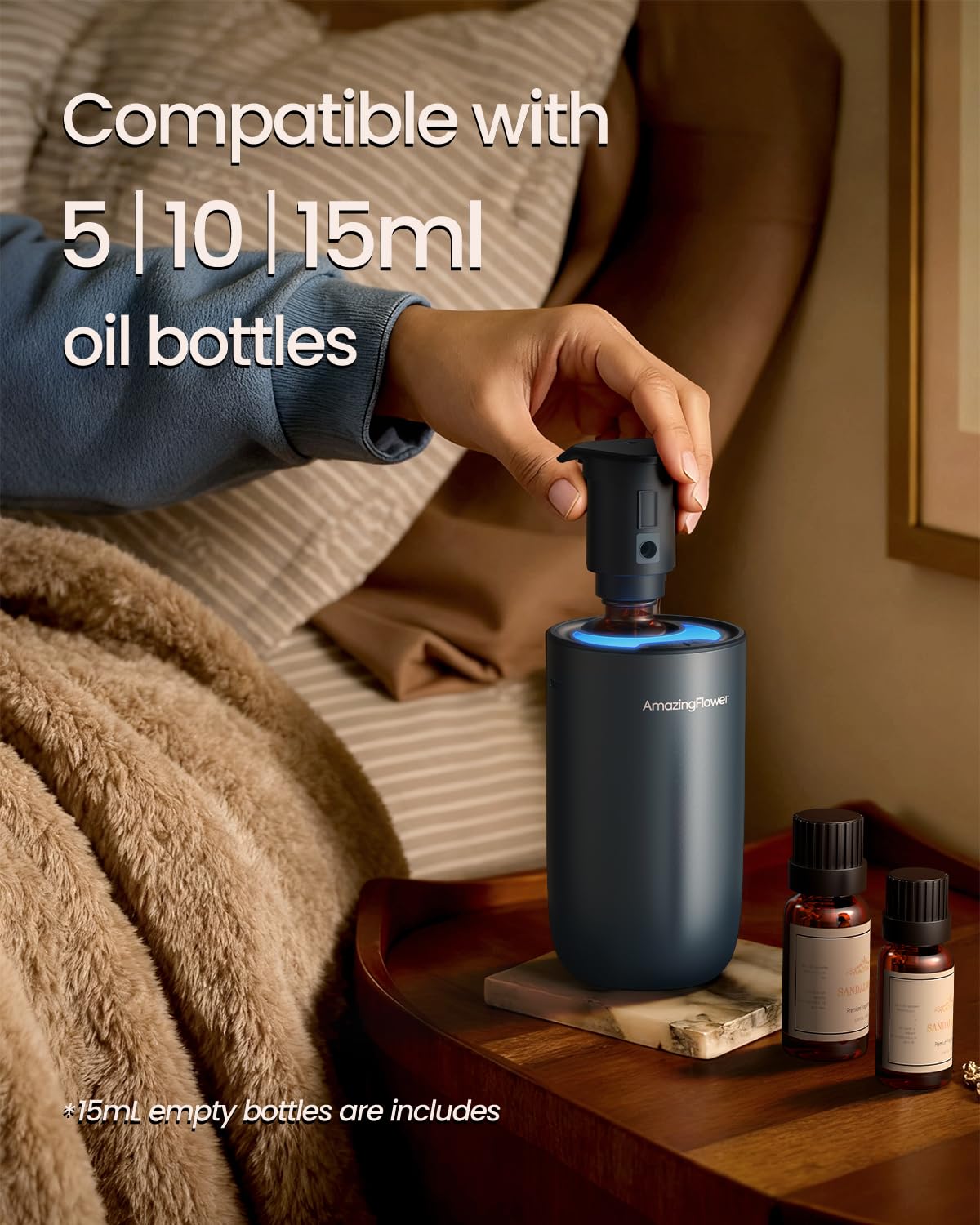 Waterless Diffuser for Essential Oils – Car & Home, 3 Mist Levels & 3 LED Colors