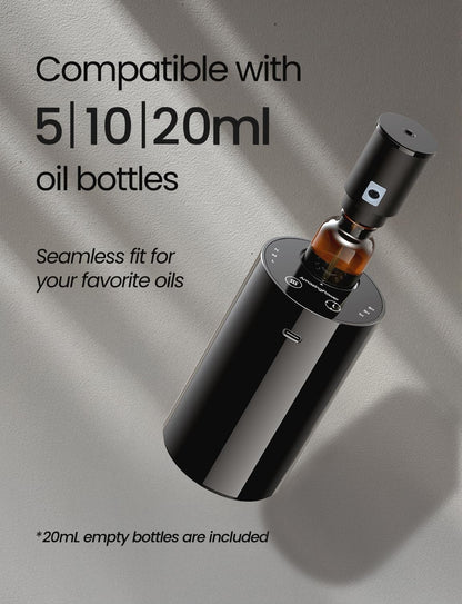 Waterless Portable Essential Oil Diffuser – 20mL, Battery-Operated (Black)