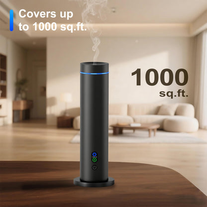Waterless Diffuser – 1000 Sq Ft Coverage, Remote, Tilt-Safe, Mood Lights (Black)