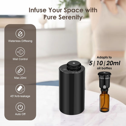 Waterless Diffuser for Essential Oils Nebulizer – 7-Color LED, Battery Powered Mini Diffuser (Black)