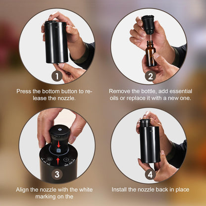 Waterless Diffuser for Essential Oils Nebulizer – 7-Color LED, Battery Powered Mini Diffuser (Black)