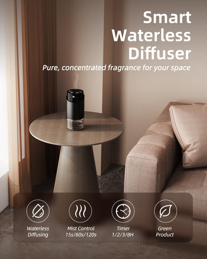 Waterless Essential Oil Diffuser – Nano Mist, 600 sq ft, 100ml, Battery Powered (Black)