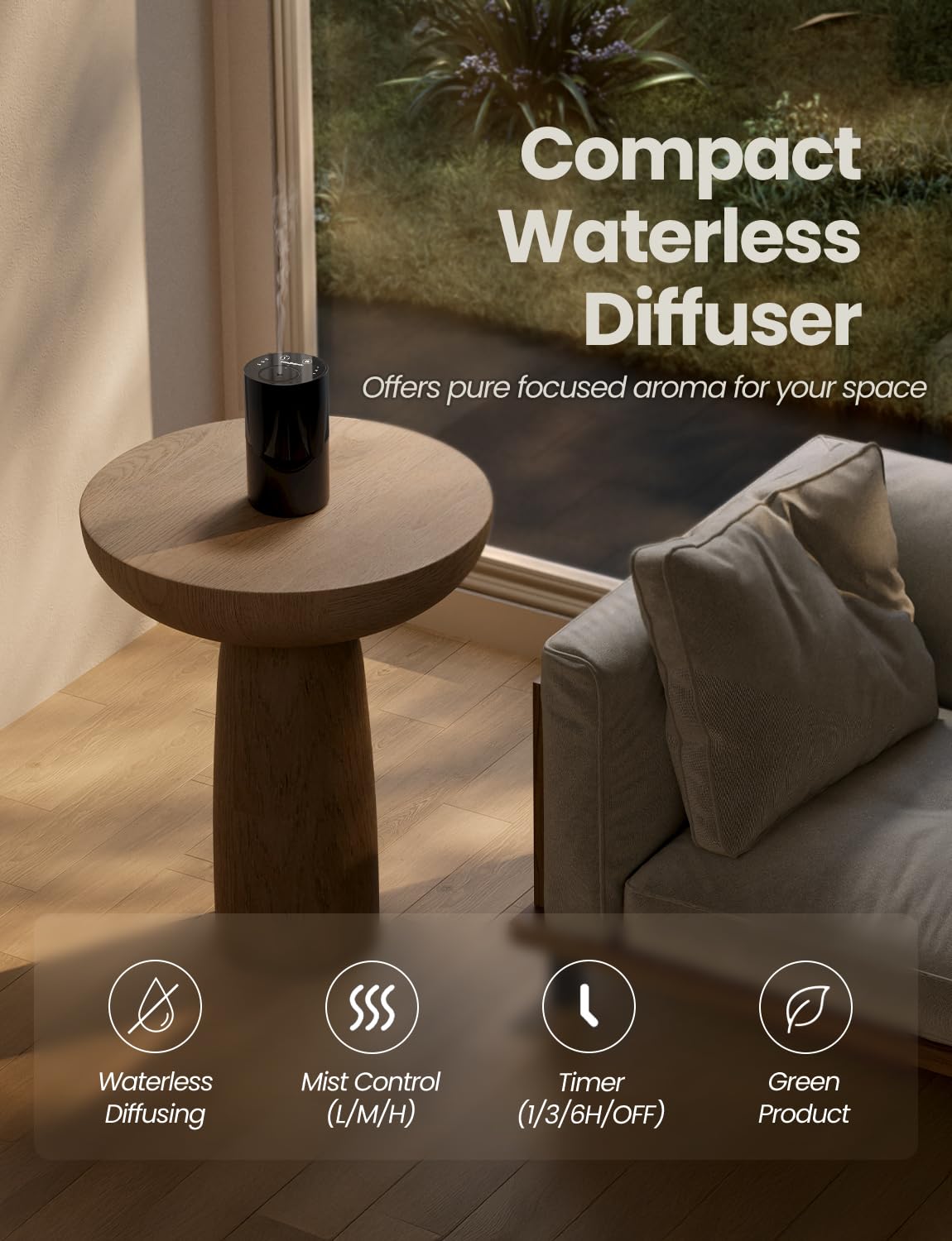Waterless Portable Essential Oil Diffuser – 20mL, Battery-Operated (Black)