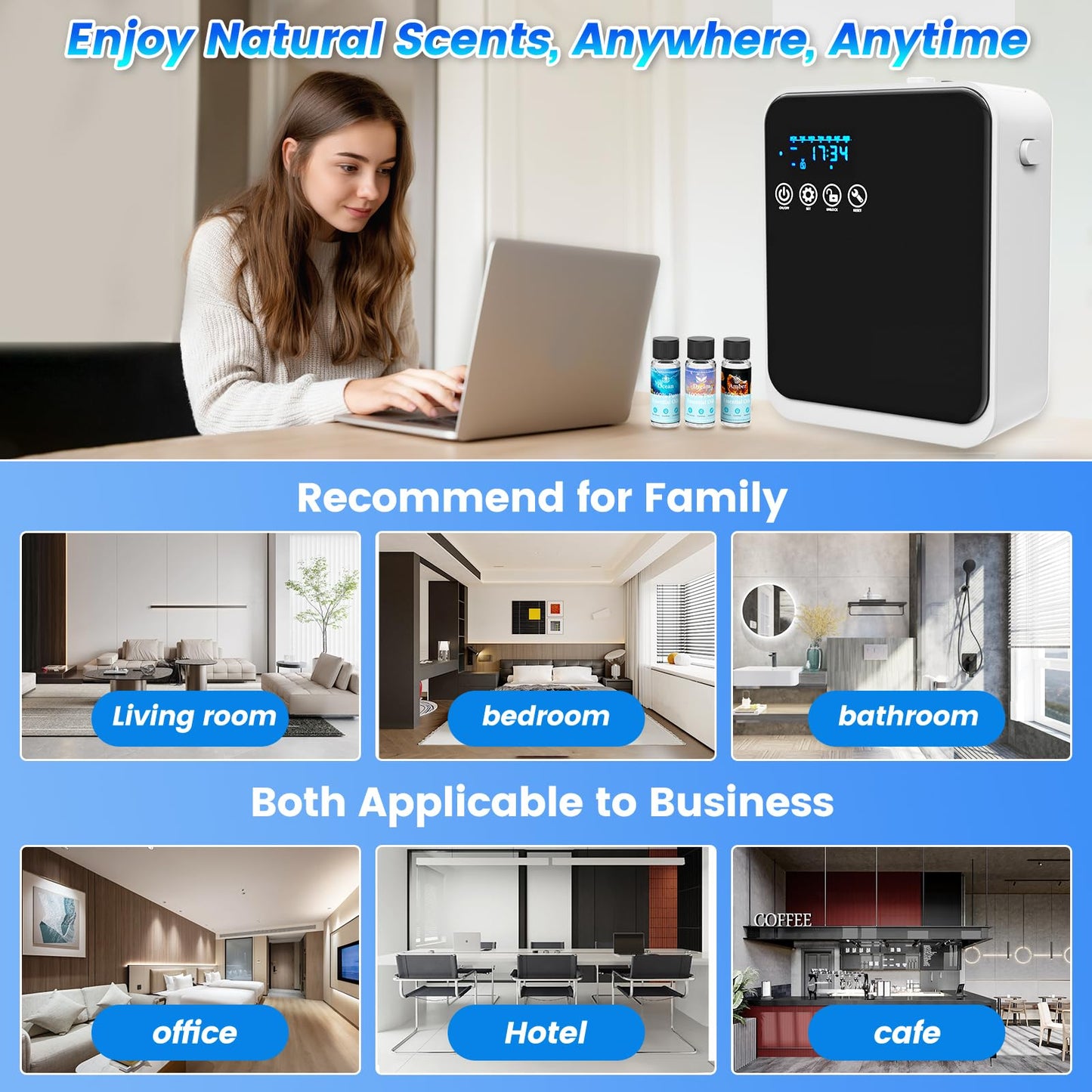 Waterless Essential Oil Diffuser - App Control, 1500 sq ft, 250ml, Black