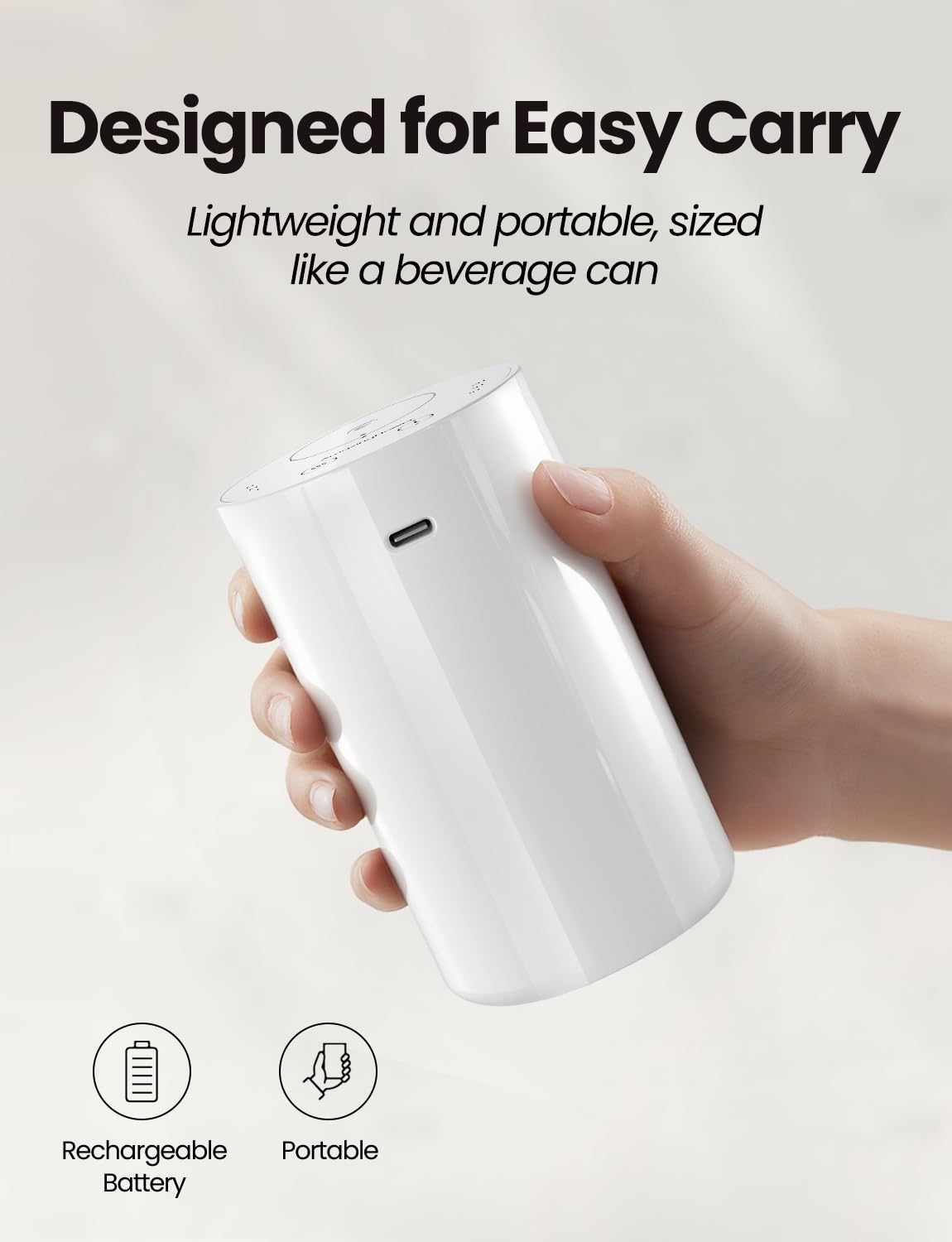 Waterless Essential Oil Diffuser | Portable Battery-Operated 20mL Mini Diffuser (White)