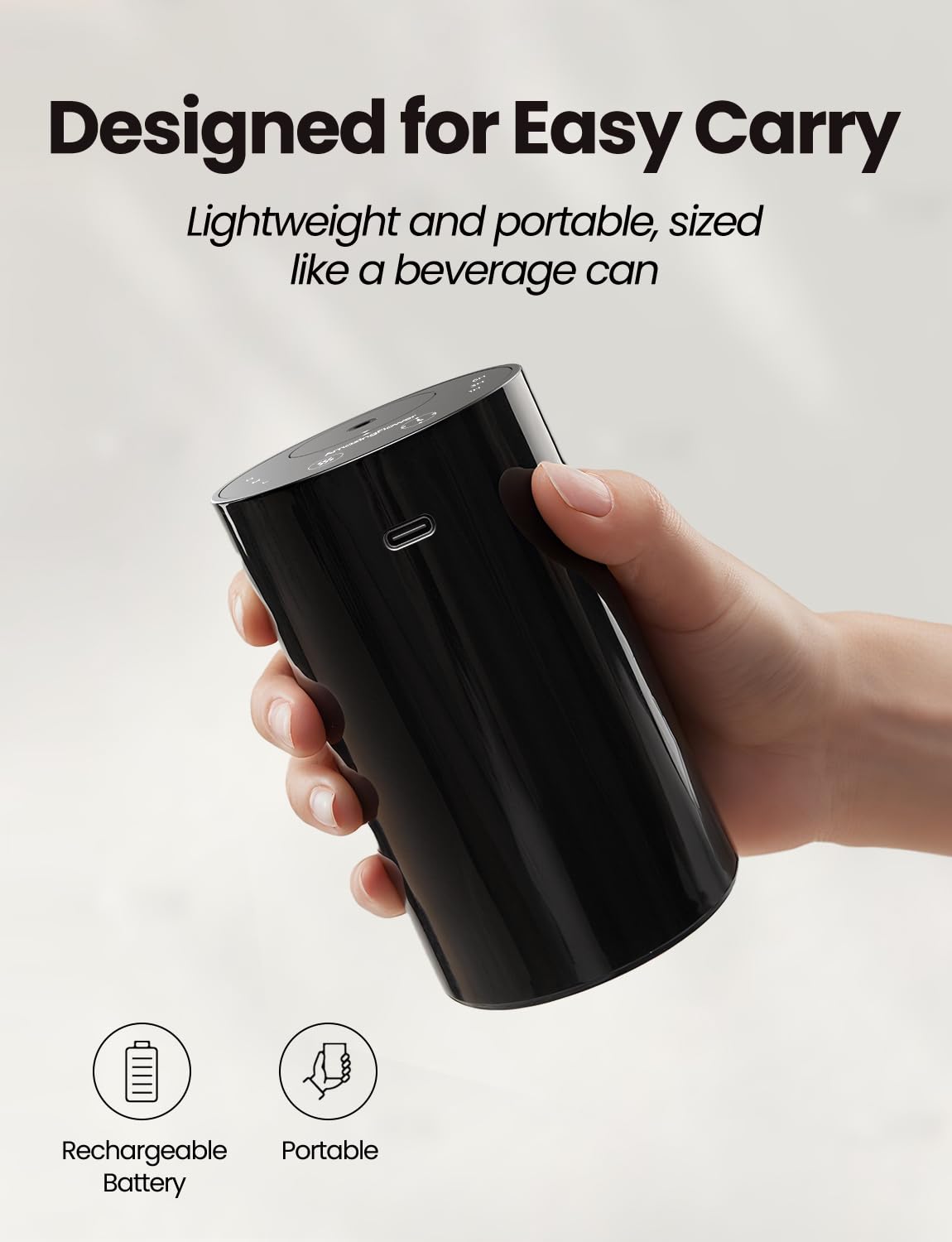 Waterless Portable Essential Oil Diffuser – 20mL, Battery-Operated (Black)