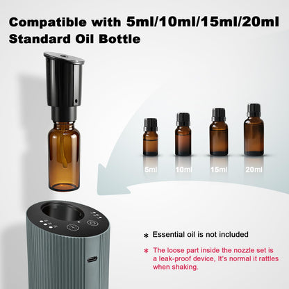 Waterless Essential Oil Diffuser – Portable Rechargeable Aroma Diffuser (4 Timers, 3 Mist Levels) Silver Grey