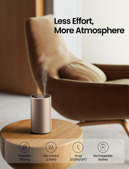 Waterless Essential Oil Diffuser - Desert Titanium, 3 Mist Levels & Rechargeable