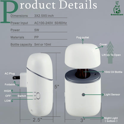 Waterless Essential Oil Diffuser | Dry Mist, 12H Timer, Plug-In