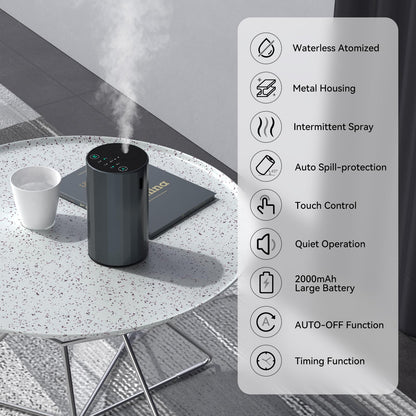 Waterless Essential Oil Diffuser - Portable Nano Mist (Grey) | Car, Desk, Home