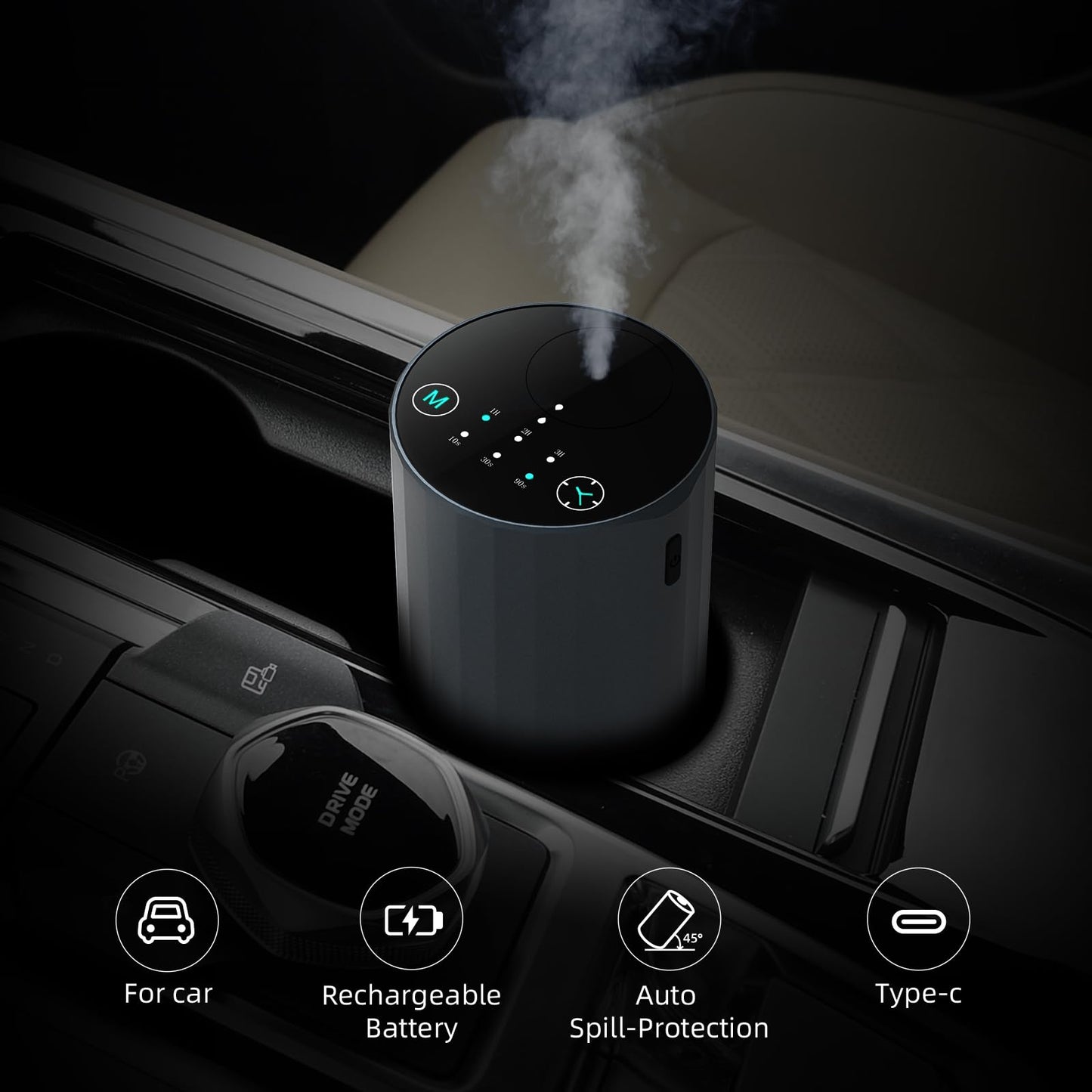 Waterless Essential Oil Diffuser - Portable Nano Mist (Grey) | Car, Desk, Home