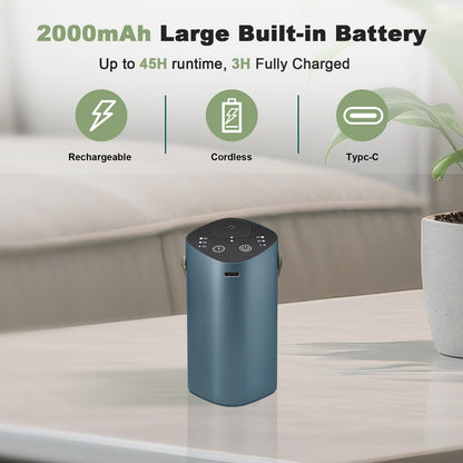 Waterless Essential Oil Diffuser for Car & Home - 4 Timers, 3 Mist Modes, Battery Operated, Greyblue