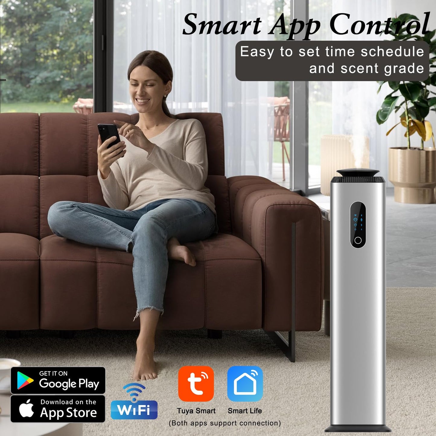 1000ML Tower Hotel Scent Diffuser with WiFi App Control – Large Space Diffuser for 10,000 Sq Ft | Silver