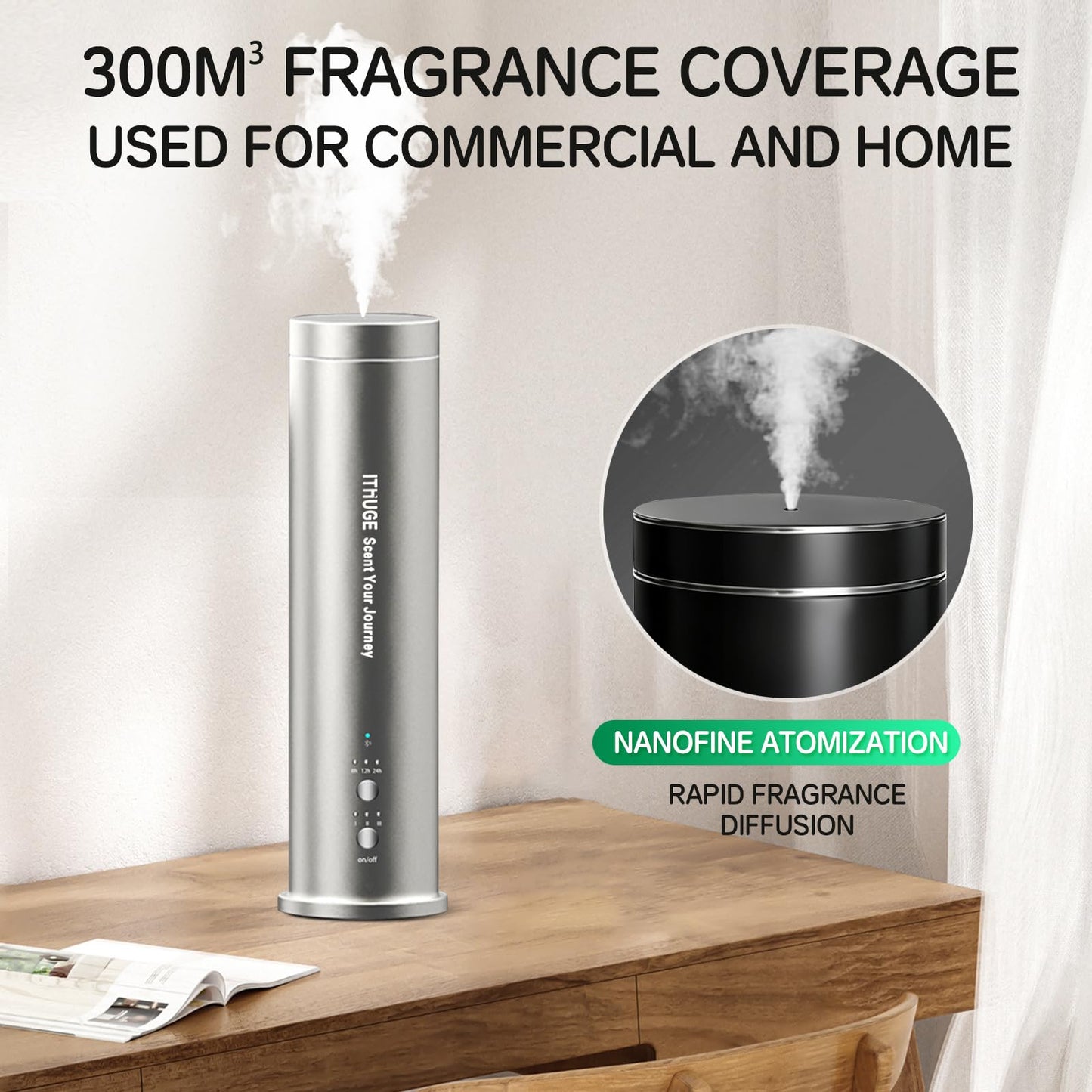 Waterless Essential Oil Diffuser for Large Room – Up to 1200 Sq Ft Coverage, Bluetooth App & Remote (M202B)