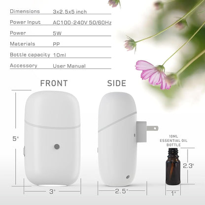 Essential Oil Diffuser - Plug-In Waterless Diffuser with Night Light, 10ml Compatible