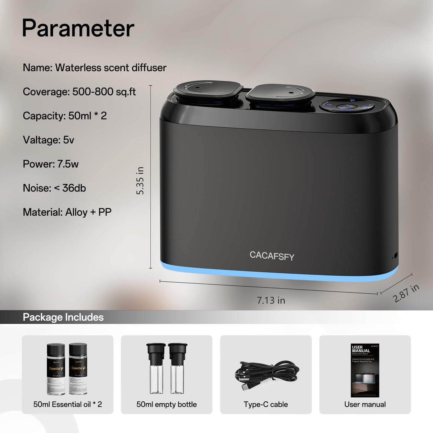 Waterless Scent Diffuser with 2x50ml Oils | App Control, Cordless, Large Room (500-800 sq ft)