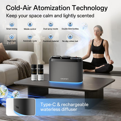 Waterless Scent Diffuser with 2x50ml Oils | App Control, Cordless, Large Room (500-800 sq ft)