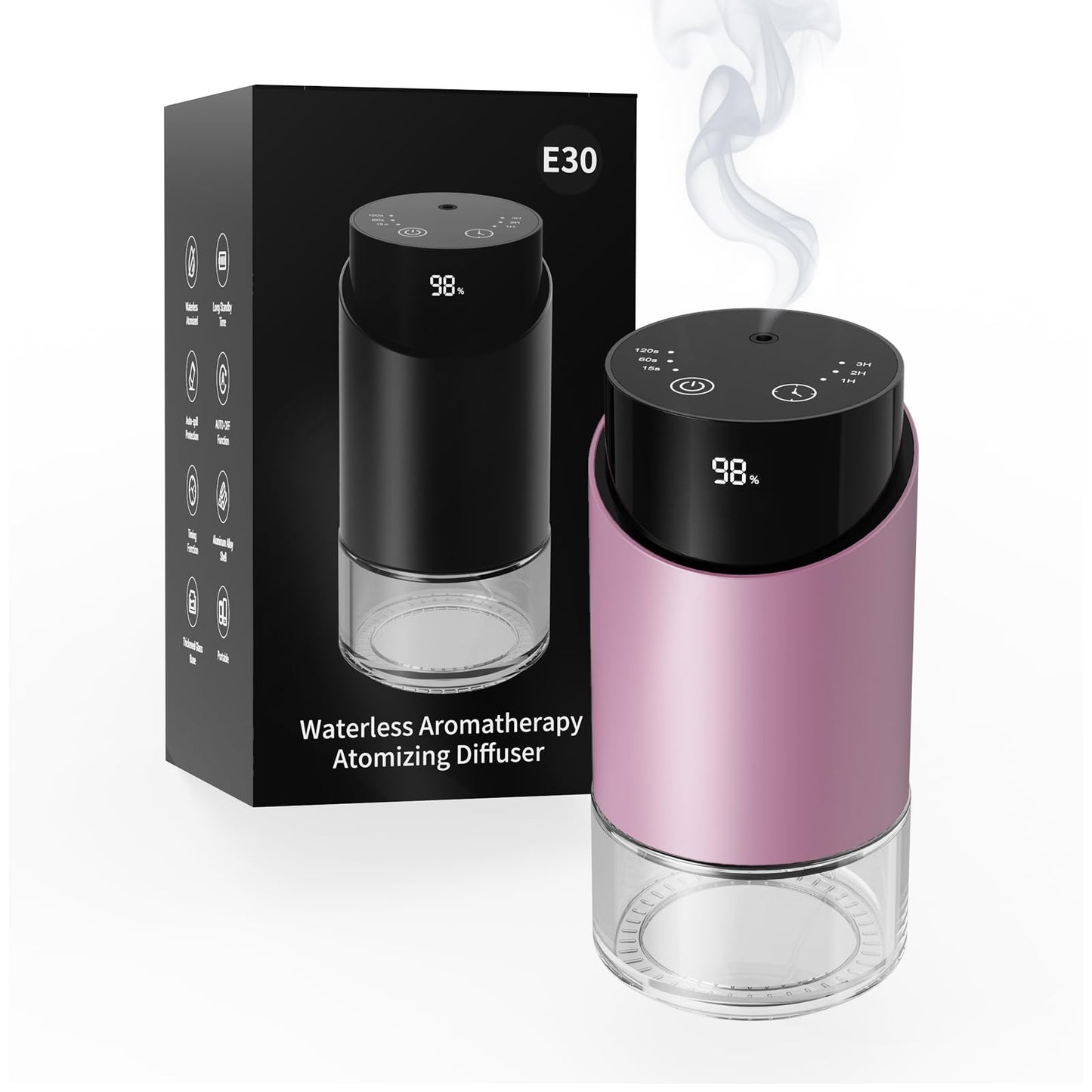 Waterless Essential Oil Diffuser Pink – 100ml, 4 Timers, 3 Mist Levels, Battery-Operated
