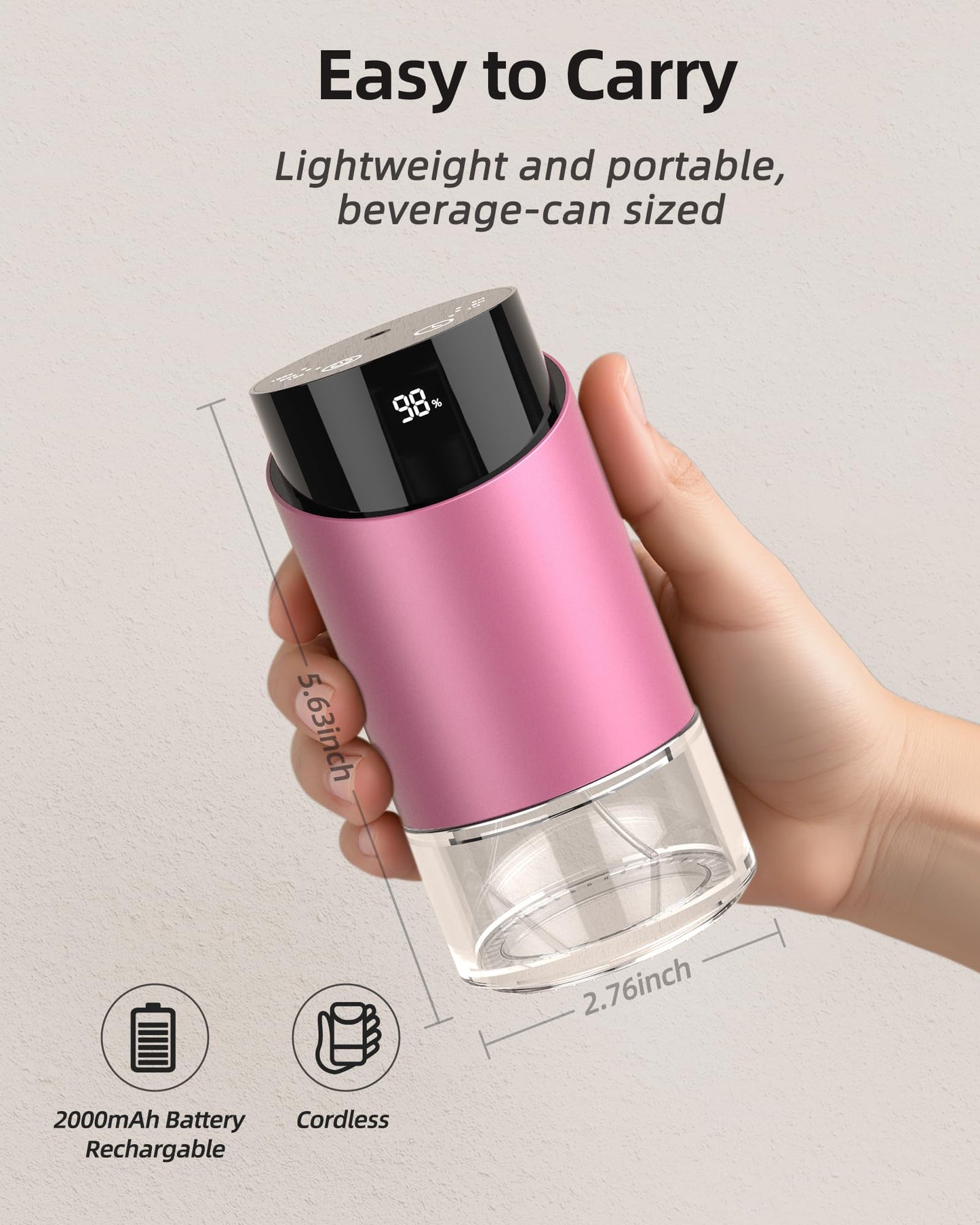 Waterless Essential Oil Diffuser Pink – 100ml, 4 Timers, 3 Mist Levels, Battery-Operated