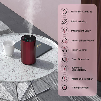 Waterless Essential Oil Diffuser – Red Portable Scent Diffuser for Home & Car