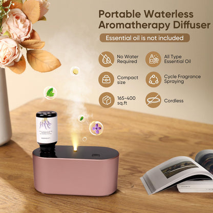 Waterless Diffuser for Home Essential Oils — Rose Gold, 3 Mist Modes, Portable Aromatherapy (160-350 sq ft)