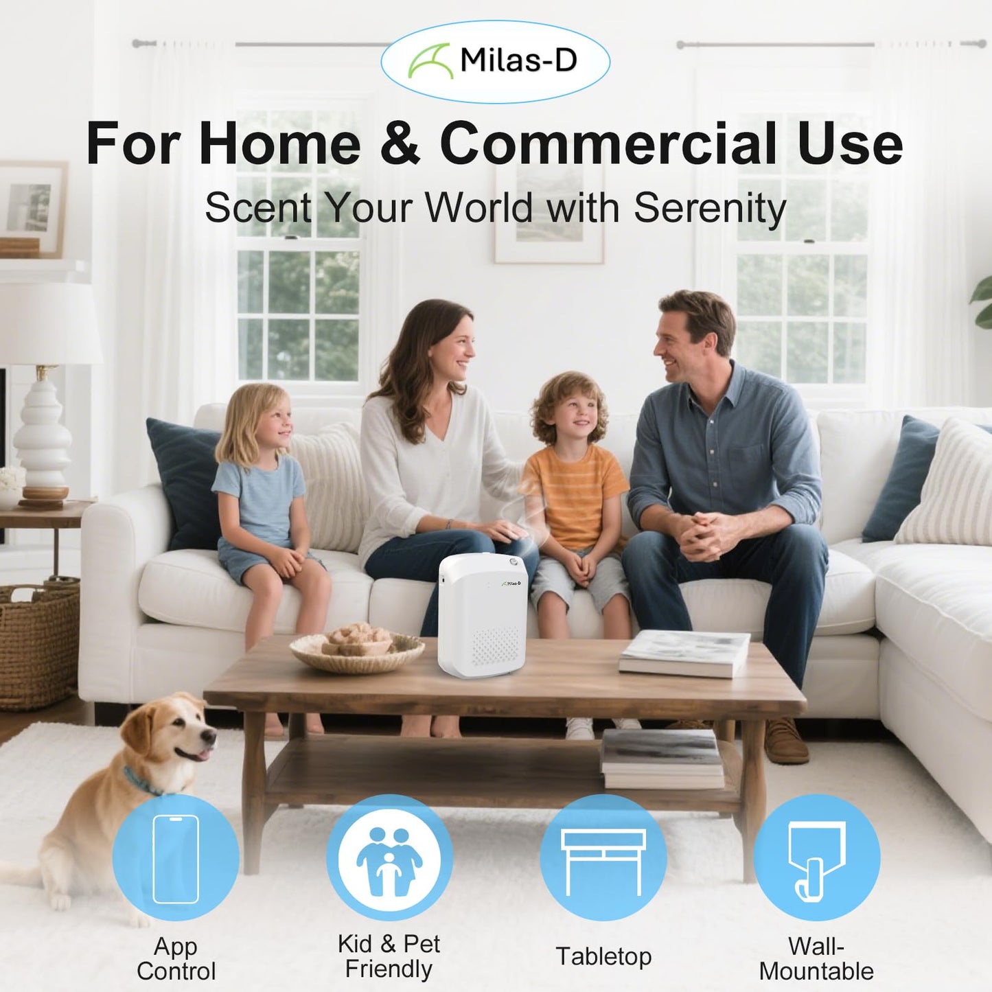 Waterless Essential Oil Diffuser for Home & Commercial Use — Large Rooms Up to 1500 sq ft | Bluetooth Milas-D (13.5 fl oz / 400 mL)