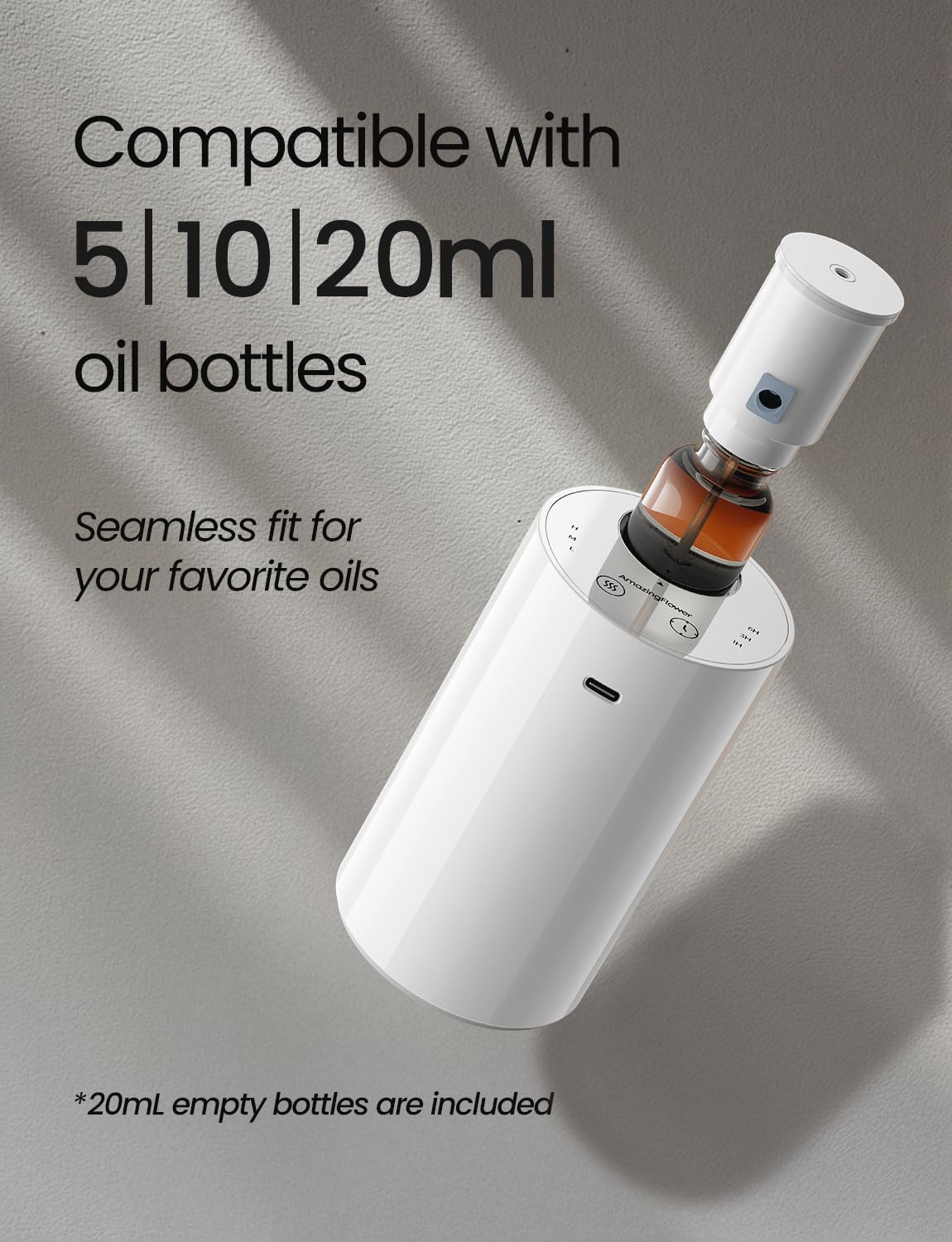 Waterless Essential Oil Diffuser | Portable Battery-Operated 20mL Mini Diffuser (White)
