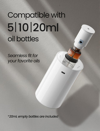 Waterless Essential Oil Diffuser | Portable Battery-Operated 20mL Mini Diffuser (White)