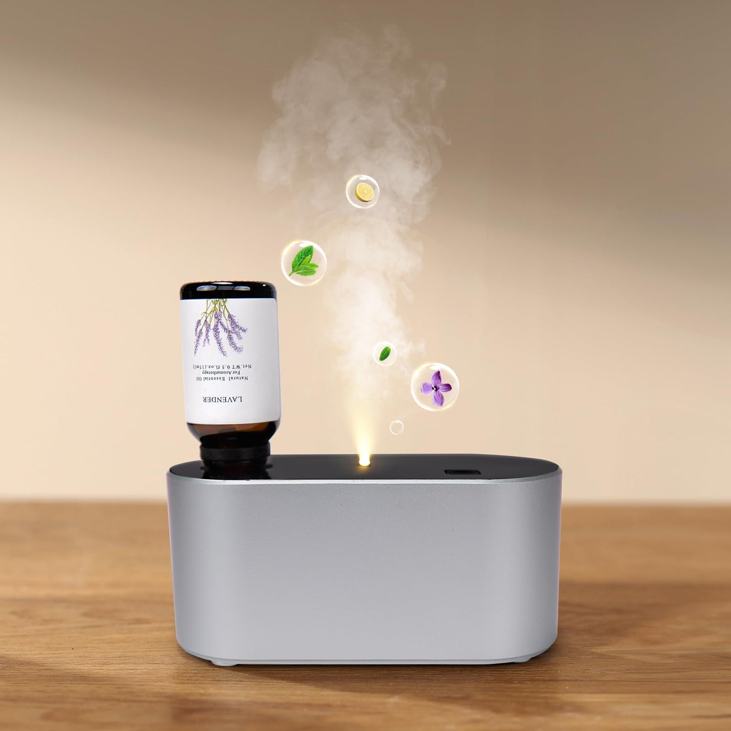 Waterless Diffuser for Home – 3 Mist Modes, Portable Essential Oil Aromatherapy (160 sq ft) – Silver