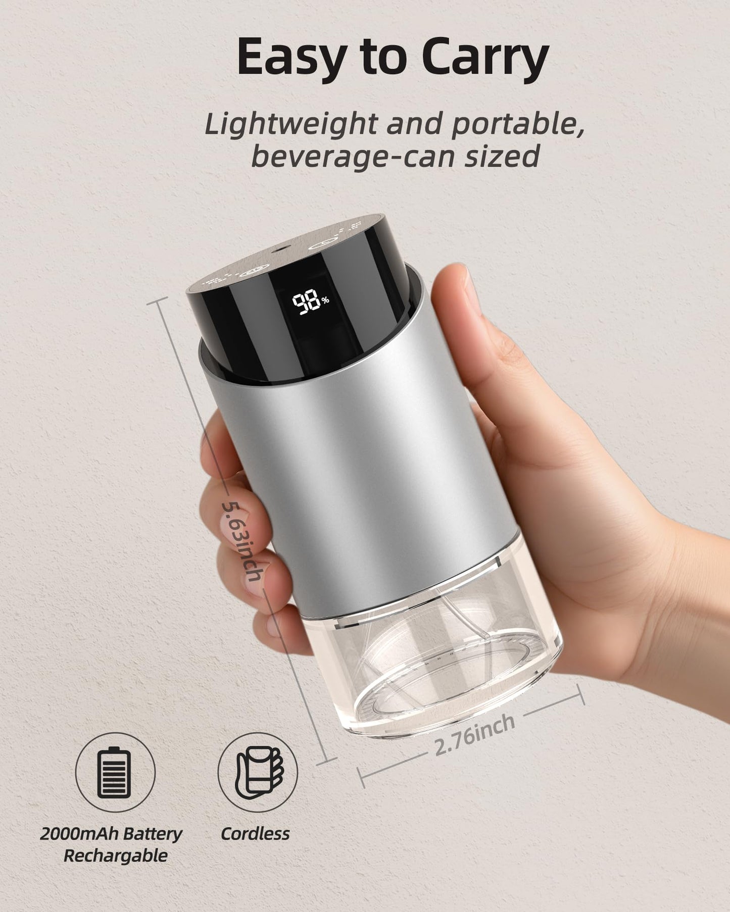 Waterless Essential Oil Diffuser – Silver, 100ml, 4 Timers, 3 Mist Levels, Cordless Car & Home Aromatherapy