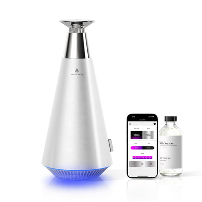 Waterless Scent Diffuser Starter Kit - 1500 Sq Ft Coverage, Alloy Atomization, Smart Rechargeable Diffuser, 120ml Oil, Silver