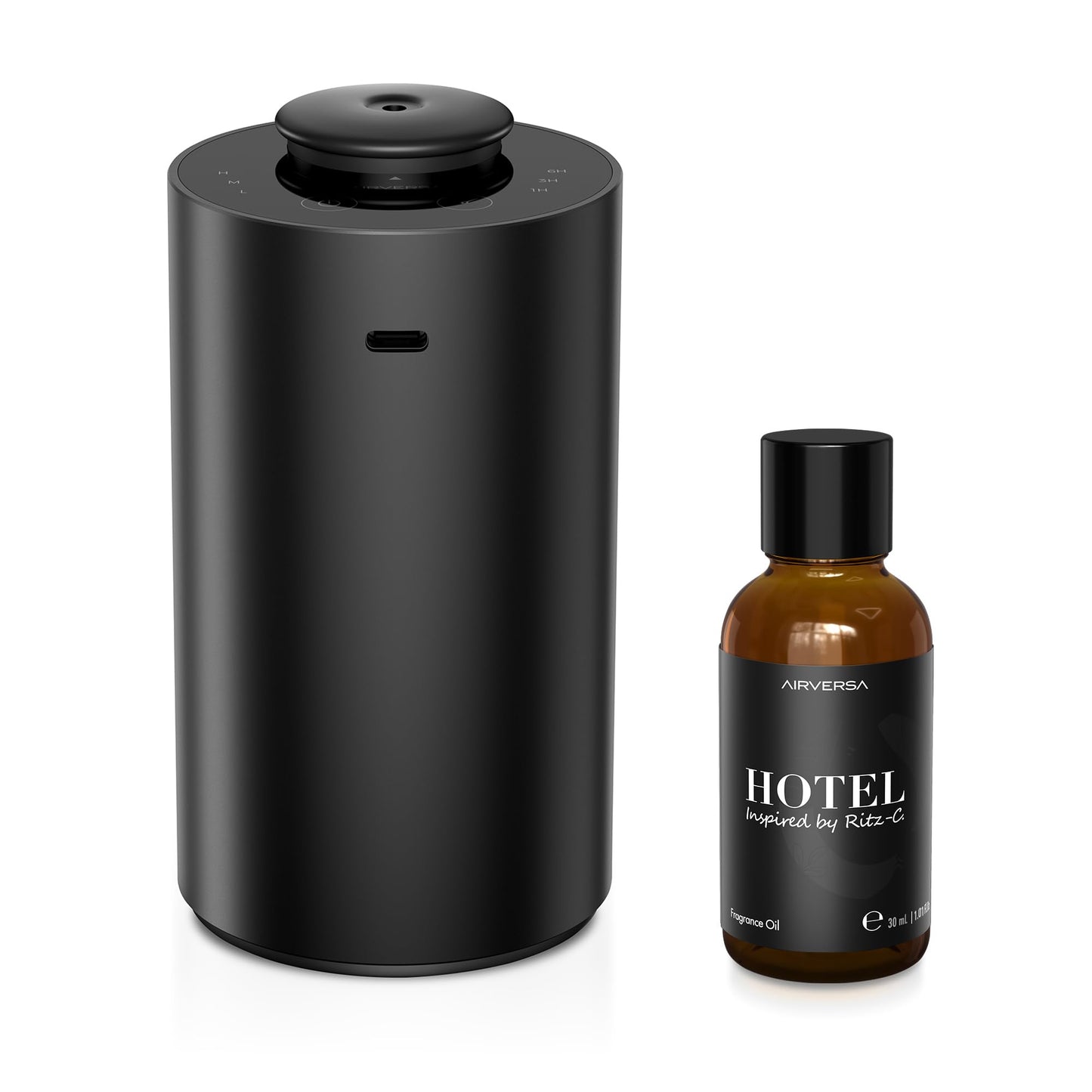 Waterless Essential Oil Diffuser Starter Kit — 30mL Ritz-C. Inspired Fragrance (Battery-Operated, Black ANX)