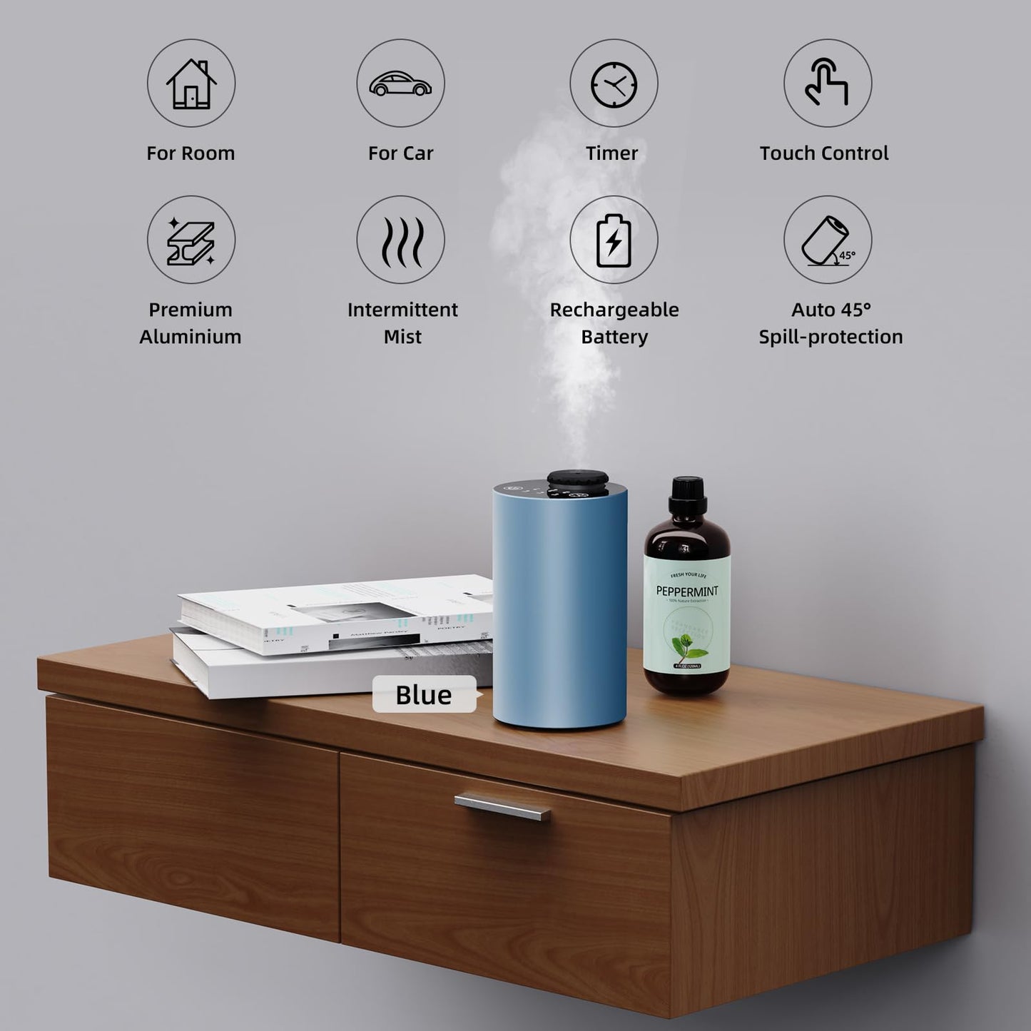 Waterless Essential Oil Diffuser Starter Kit – Battery-Operated 120ml Nano Mist