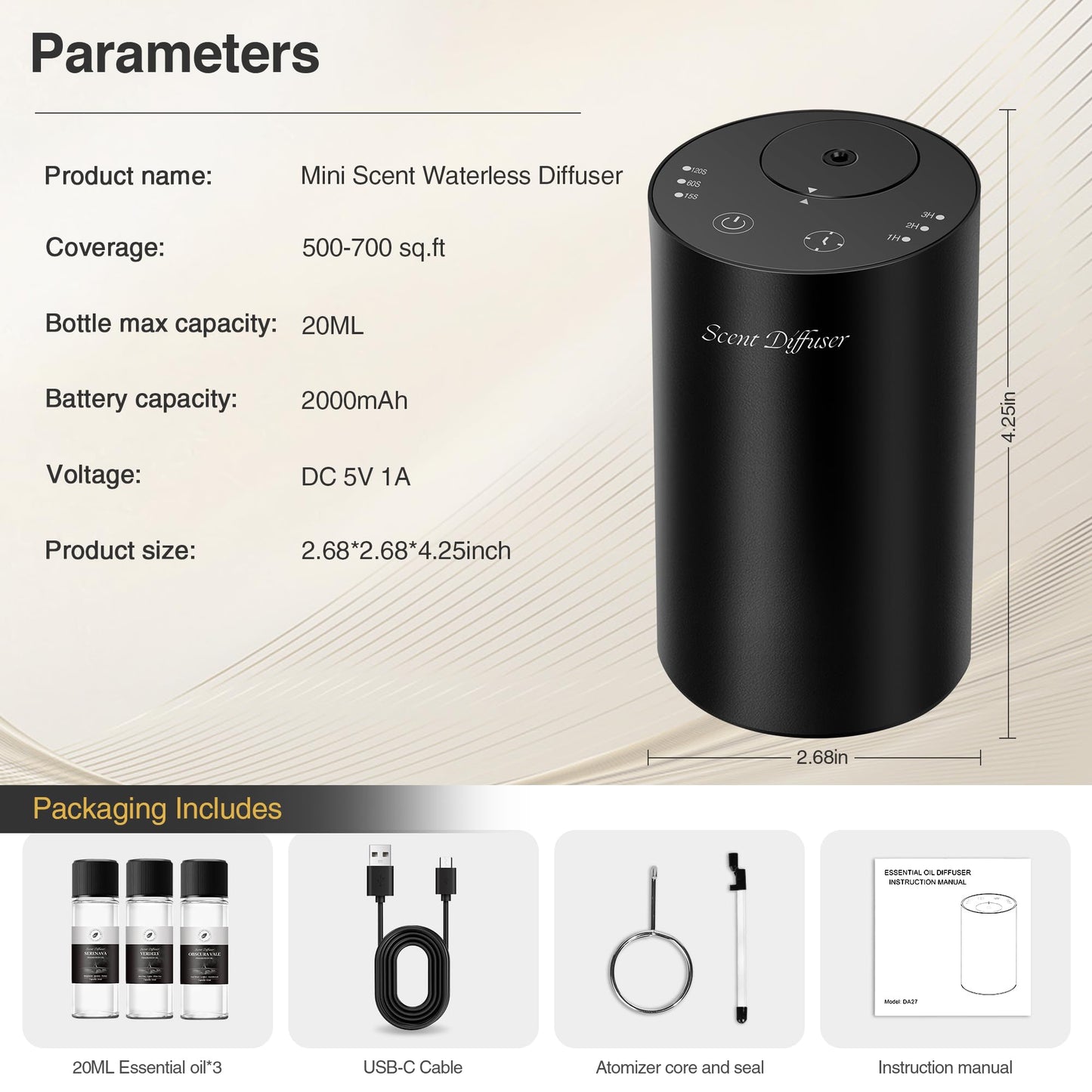 Waterless Essential Oil Diffuser Starter Kit — Battery-Operated, No Water Needed