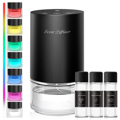 Waterless Essential Oil Diffuser Starter Kit – 3x20ml Oils, Battery Operated, 7-Color Light, 100ml, Black