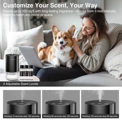 Waterless Essential Oil Diffuser Starter Kit – 3x20ml Oils, Battery Operated, 7-Color Light, 100ml, Black