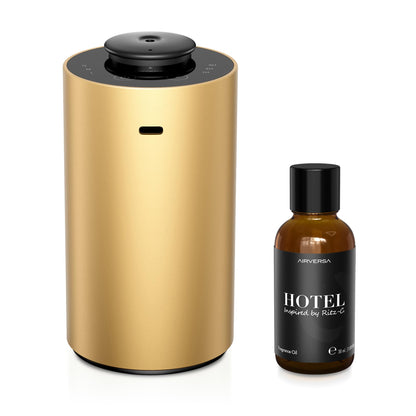 Waterless Diffuser Starter Kit – Ritz-C. Inspired 30mL Fragrance Oil | Battery-Operated Portable Scent Diffuser (Gold ANX)