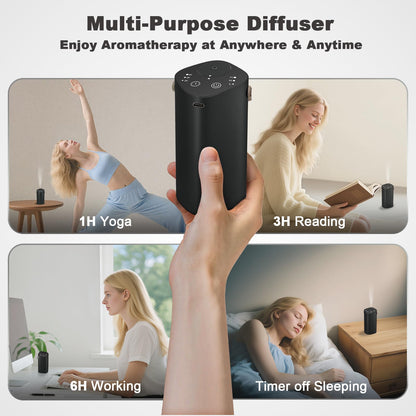 Waterless Essential Oil Diffuser with Handle – Portable Cordless Aroma Diffuser for Car, Home, Office, Bathroom | Black