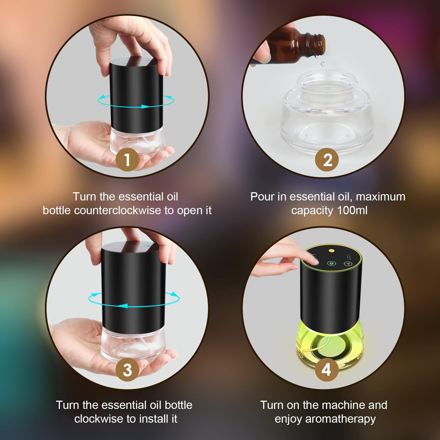 Waterless Essential Oil Diffuser - Portable Nano Mist (Black-Glass)