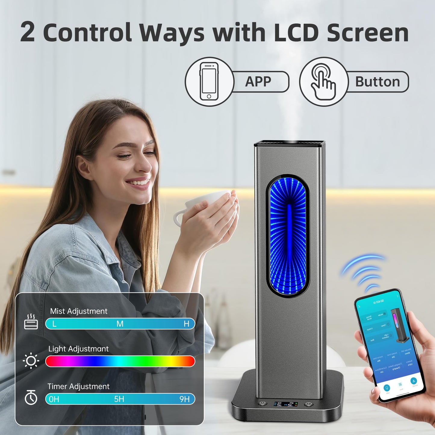 Waterless Essential Oil Diffuser - Rechargeable, App Remote, LCD